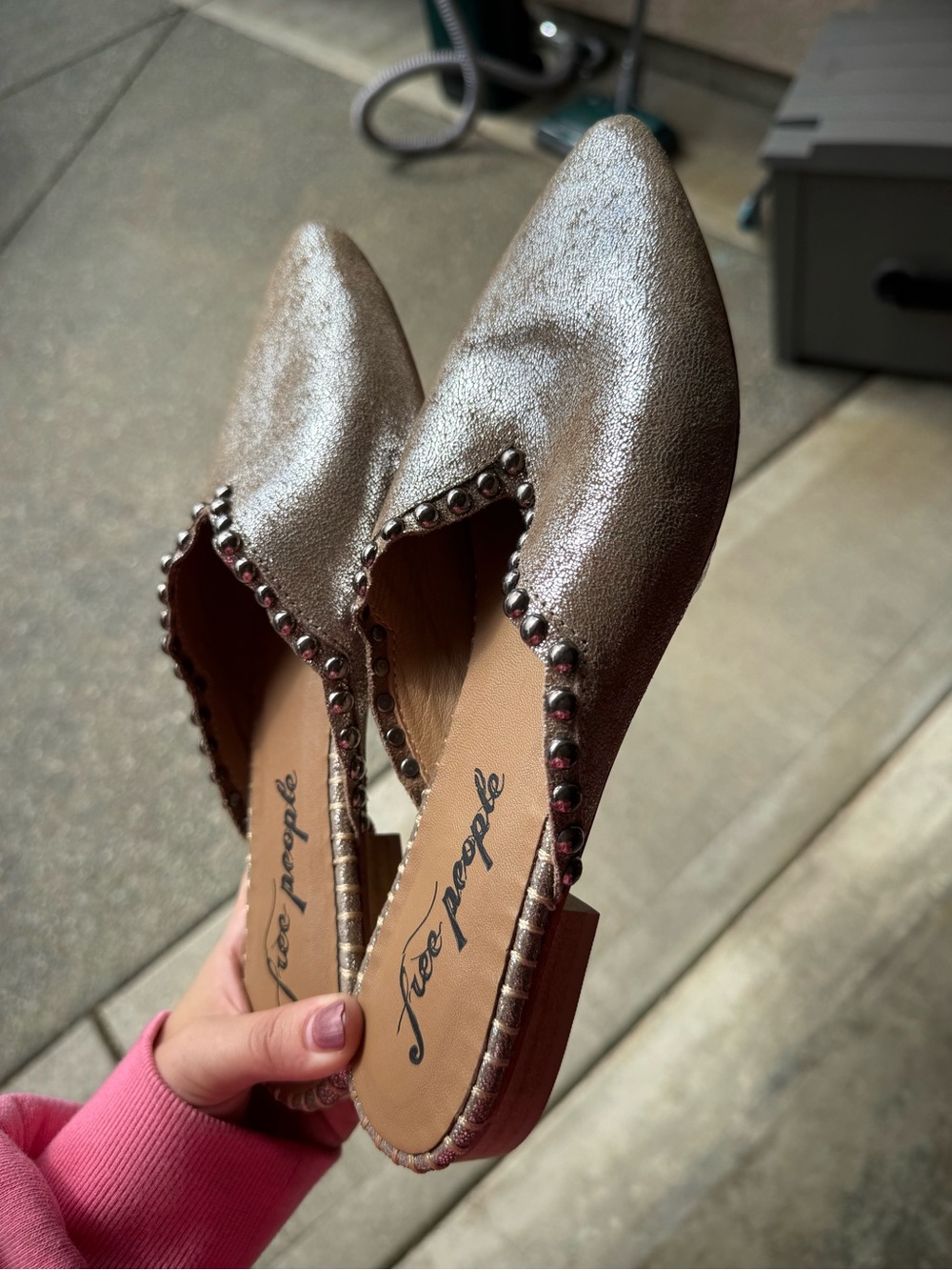 Free People Metallic Bronze/Silver Studded Newport Flat